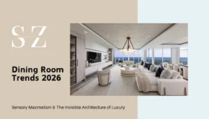 Luxury Miami dining room featuring sensory maximalism, acoustic suede walls, and tunable circadian lighting by Sarah Z Designs.