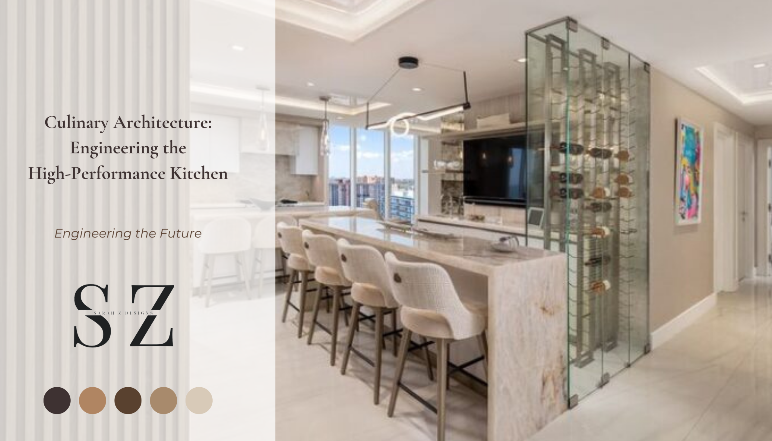 Luxury high-performance kitchen in Miami featuring Culinary Architecture and natural stone island by Sarah Z Designs