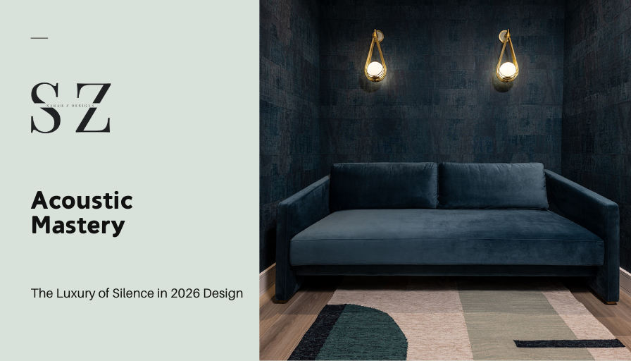 Acoustic luxury interior design Miami 2026 — soundproofed home theater with leather wall panels and custom wood diffusers by Sarah Z Designs