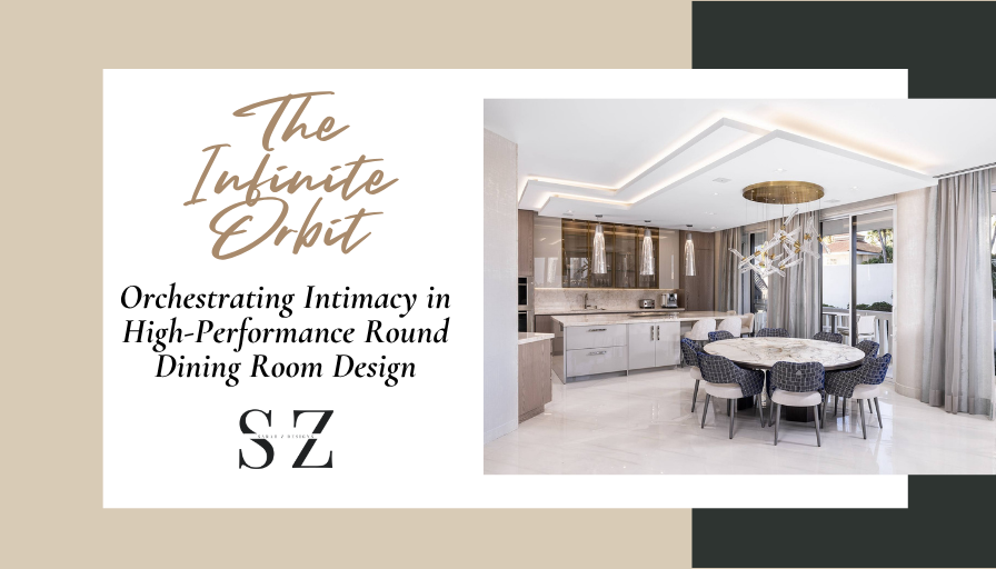 Round dining room design by Sarah Z Designs — luxury circular table in a Miami high-rise interior